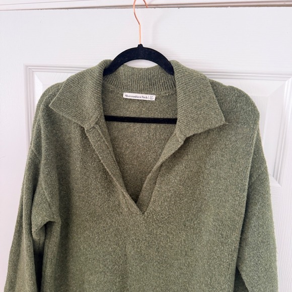 Abercrombie & Fitch Olive Green Polo Collar Sweater Dress Womens LT Large Tall - Picture 4 of 8